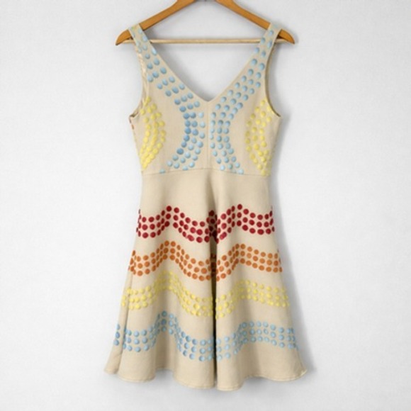 Eva Franco Dress Womens 10 Multicolor Polka Dot Fit & Flare V Neck Knee Length - Picture 2 of 11